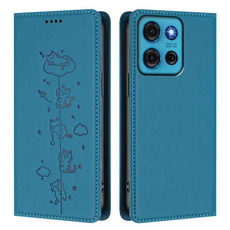 For Motorola Moto G75 5G Cute Cats Embossed Magnetic RFID Vegan Leather Phone Case