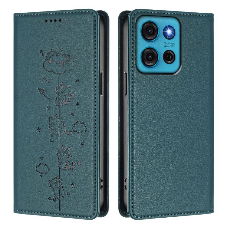 For Motorola Moto G75 5G Cute Cats Embossed Magnetic RFID Vegan Leather Phone Case