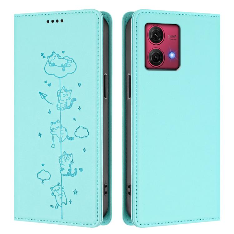 For Motorola Moto G84 5G Cute Cats Embossed Magnetic RFID Vegan Leather Phone Case
