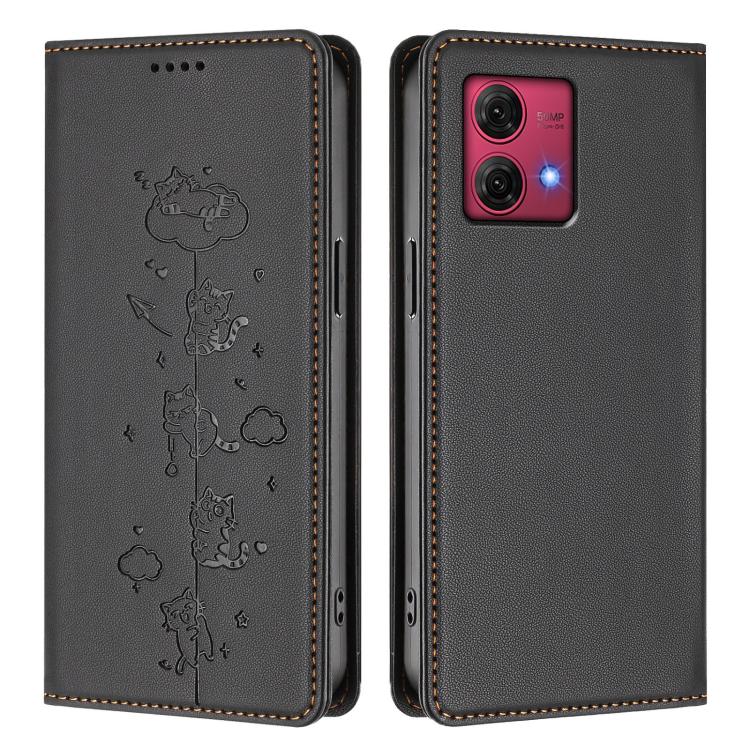 For Motorola Moto G84 5G Cute Cats Embossed Magnetic RFID Vegan Leather Phone Case