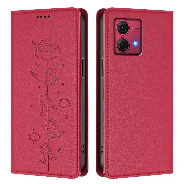 For Motorola Moto G84 5G Cute Cats Embossed Magnetic RFID Vegan Leather Phone Case