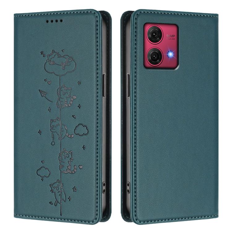 For Motorola Moto G84 5G Cute Cats Embossed Magnetic RFID Vegan Leather Phone Case