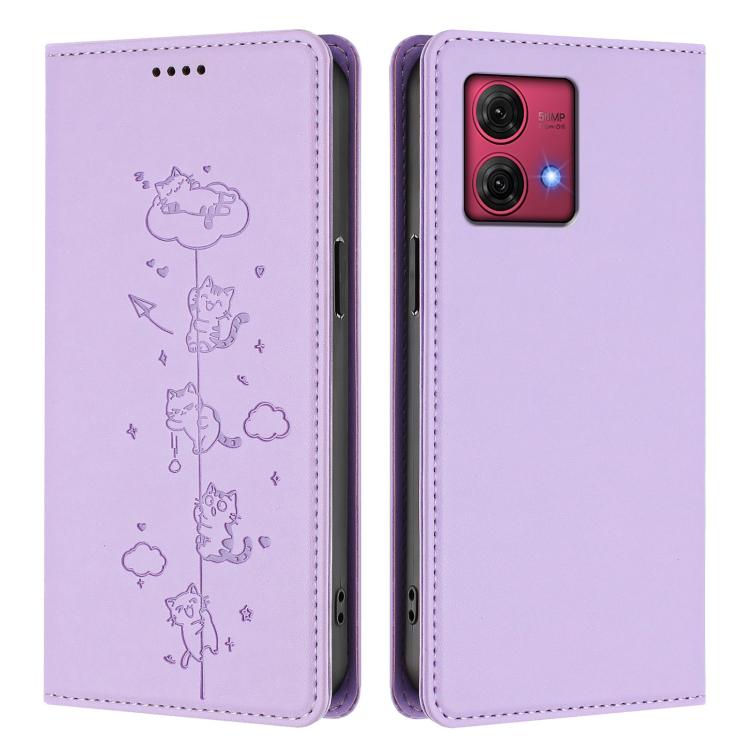For Motorola Moto G84 5G Cute Cats Embossed Magnetic RFID Vegan Leather Phone Case