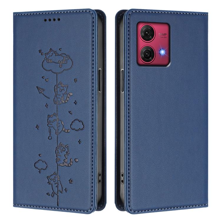 For Motorola Moto G84 5G Cute Cats Embossed Magnetic RFID Vegan Leather Phone Case