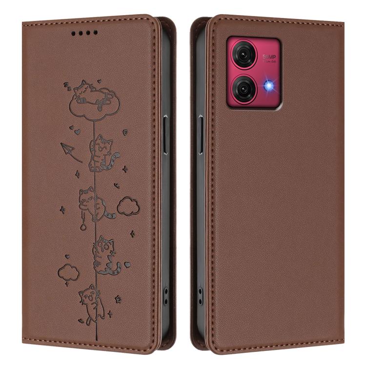 For Motorola Moto G84 5G Cute Cats Embossed Magnetic RFID Vegan Leather Phone Case