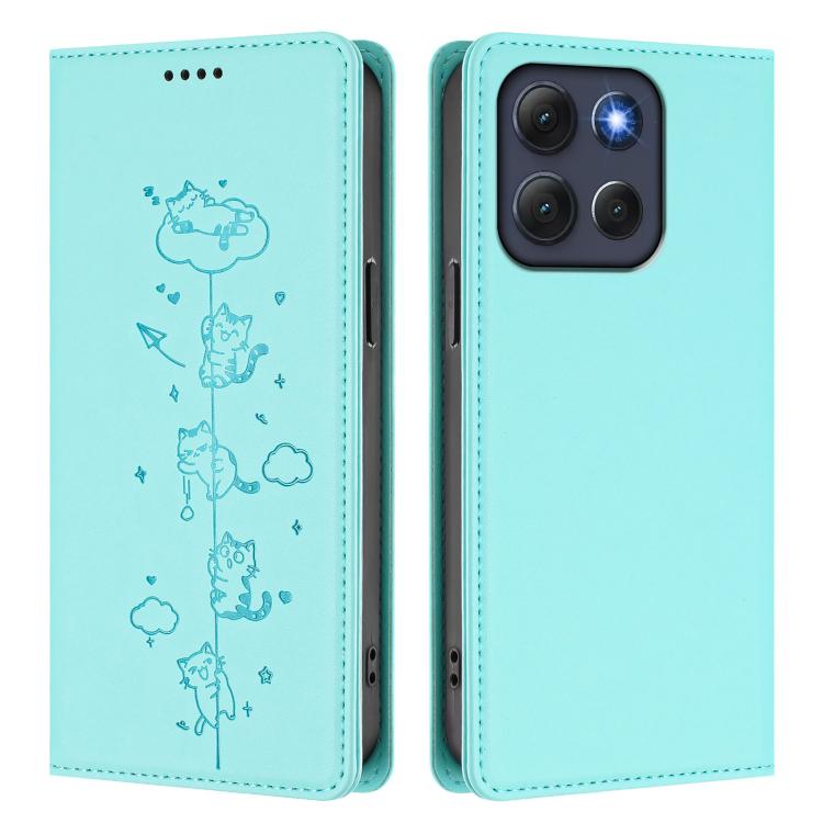 For Motorola Moto G86 5G Cute Cats Embossed Magnetic RFID Vegan Leather Phone Case