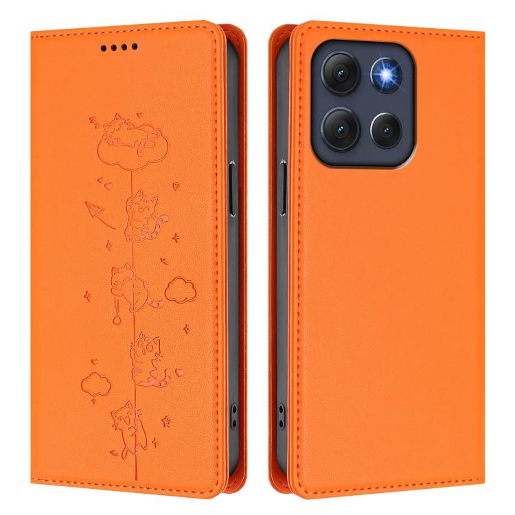 For Motorola Moto G86 5G Cute Cats Embossed Magnetic RFID Vegan Leather Phone Case