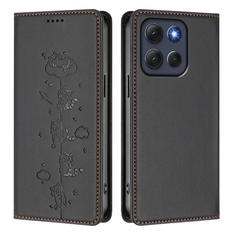 For Motorola Moto G86 5G Cute Cats Embossed Magnetic RFID Vegan Leather Phone Case