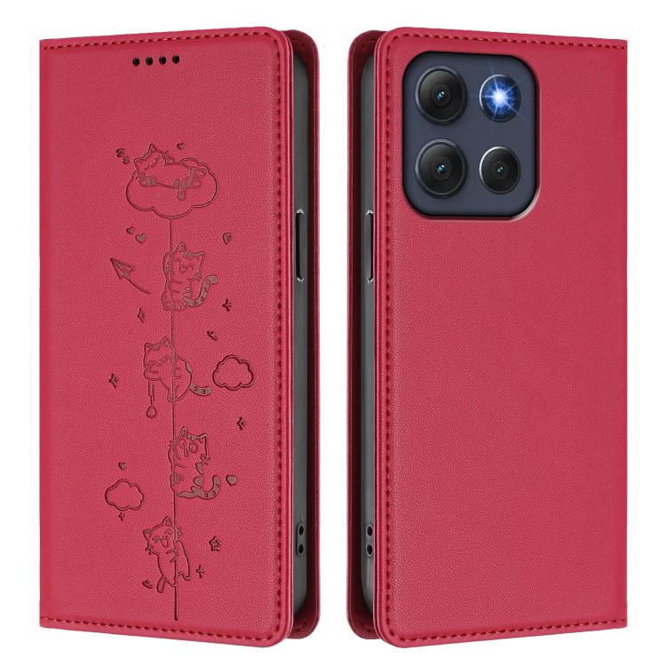 For Motorola Moto G86 5G Cute Cats Embossed Magnetic RFID Vegan Leather Phone Case
