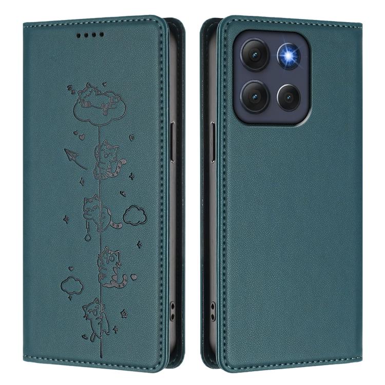 For Motorola Moto G86 5G Cute Cats Embossed Magnetic RFID Vegan Leather Phone Case