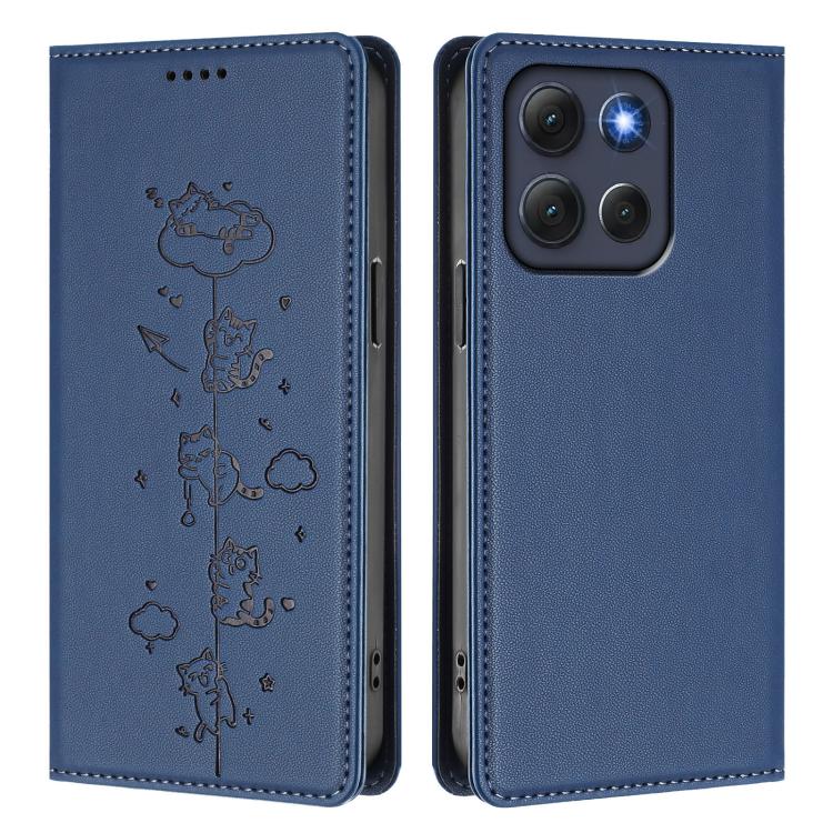 For Motorola Moto G86 5G Cute Cats Embossed Magnetic RFID Vegan Leather Phone Case