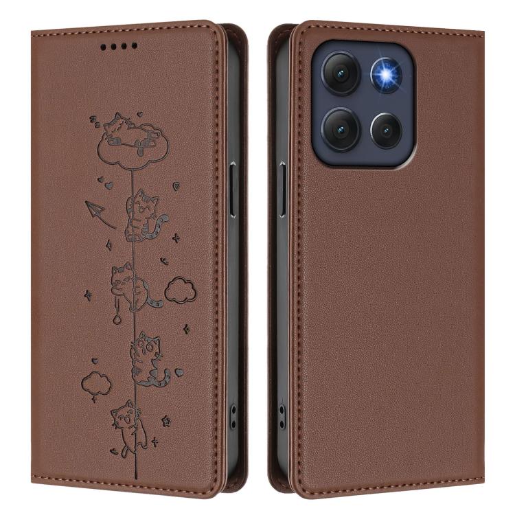 For Motorola Moto G86 5G Cute Cats Embossed Magnetic RFID Vegan Leather Phone Case