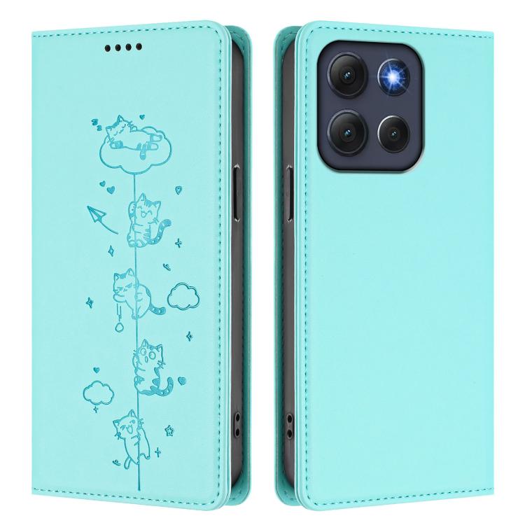 For Motorola Moto G86 Power Cute Cats Embossed Magnetic RFID Vegan Leather Phone Case