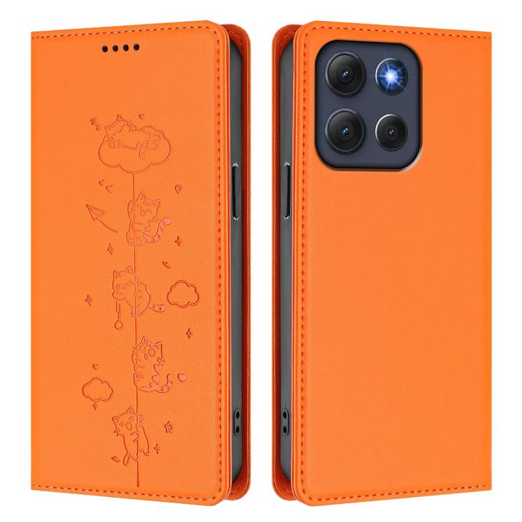 For Motorola Moto G86 Power Cute Cats Embossed Magnetic RFID Vegan Leather Phone Case