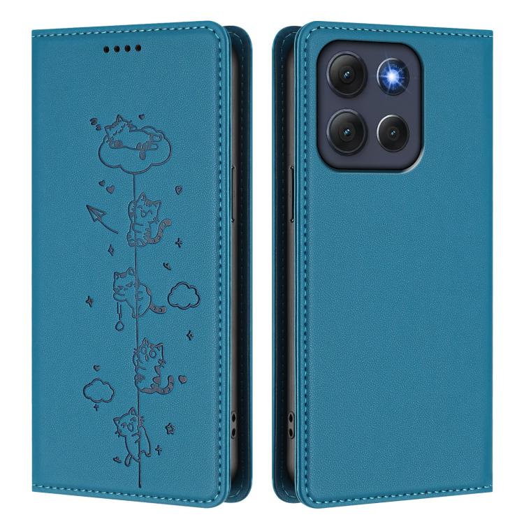 For Motorola Moto G86 Power Cute Cats Embossed Magnetic RFID Vegan Leather Phone Case