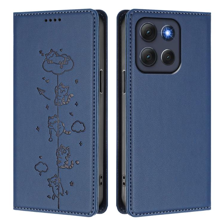 For Motorola Moto G86 Power Cute Cats Embossed Magnetic RFID Vegan Leather Phone Case