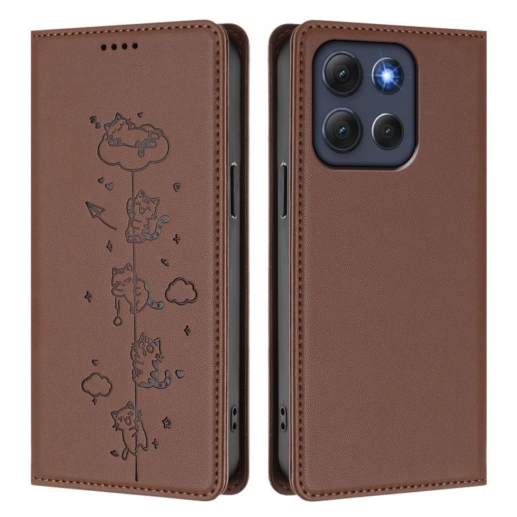 For Motorola Moto G86 Power Cute Cats Embossed Magnetic RFID Vegan Leather Phone Case