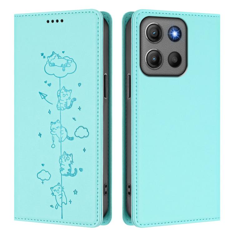 For Motorola Moto G17 4G / G17 Power 4G Cute Cats Embossed Magnetic RFID Vegan Leather Phone Case