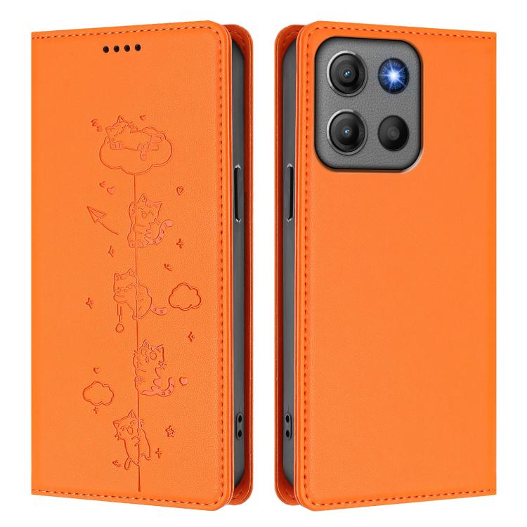 For Motorola Moto G17 4G / G17 Power 4G Cute Cats Embossed Magnetic RFID Vegan Leather Phone Case
