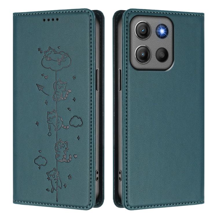 For Motorola Moto G17 4G / G17 Power 4G Cute Cats Embossed Magnetic RFID Vegan Leather Phone Case