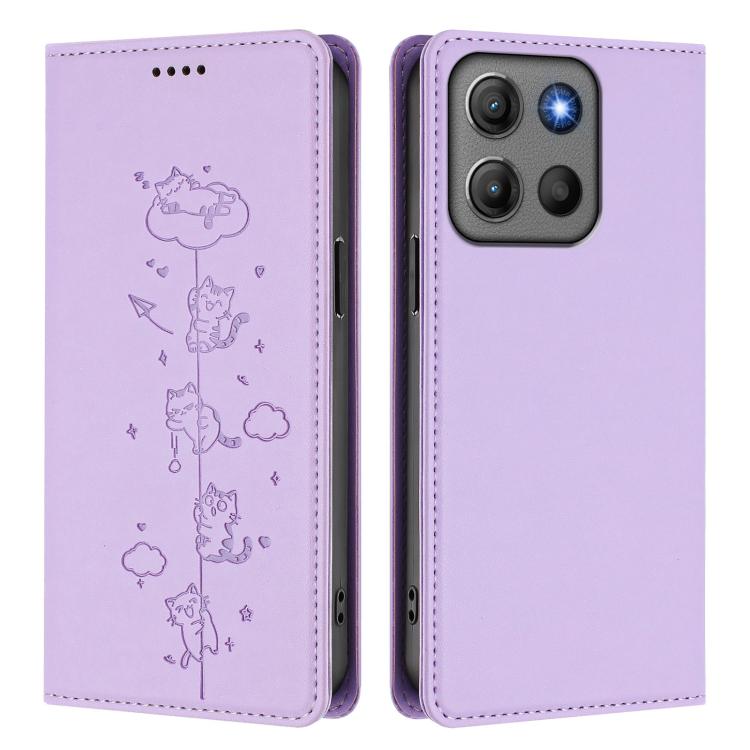 For Motorola Moto G17 4G / G17 Power 4G Cute Cats Embossed Magnetic RFID Vegan Leather Phone Case