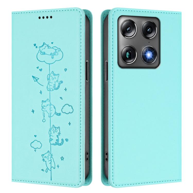 For Motorola Moto X70 Air Pro / Signature 5G Cute Cats Embossed Magnetic RFID Vegan Leather Phone Case