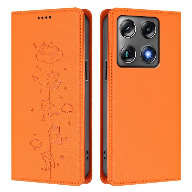 For Motorola Moto X70 Air Pro / Signature 5G Cute Cats Embossed Magnetic RFID Vegan Leather Phone Case