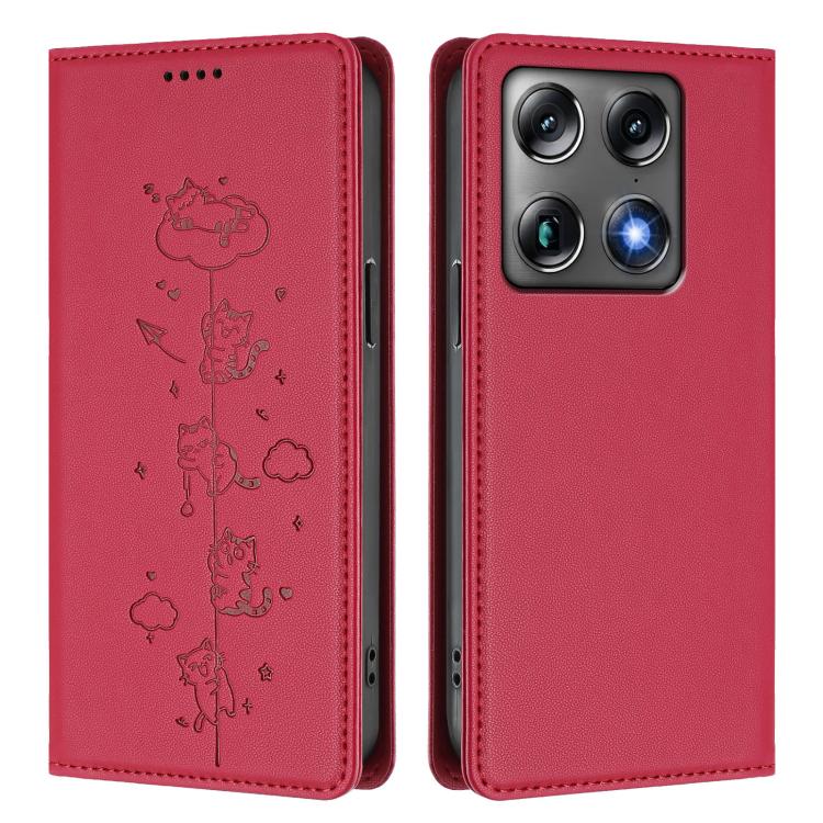 For Motorola Moto X70 Air Pro / Signature 5G Cute Cats Embossed Magnetic RFID Vegan Leather Phone Case