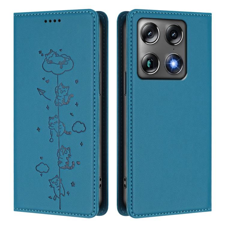 For Motorola Moto X70 Air Pro / Signature 5G Cute Cats Embossed Magnetic RFID Vegan Leather Phone Case