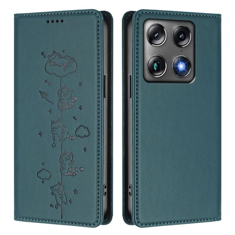 For Motorola Moto X70 Air Pro / Signature 5G Cute Cats Embossed Magnetic RFID Vegan Leather Phone Case