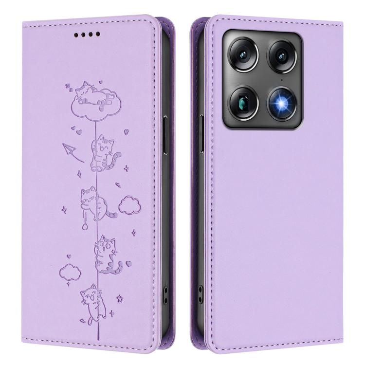 For Motorola Moto X70 Air Pro / Signature 5G Cute Cats Embossed Magnetic RFID Vegan Leather Phone Case