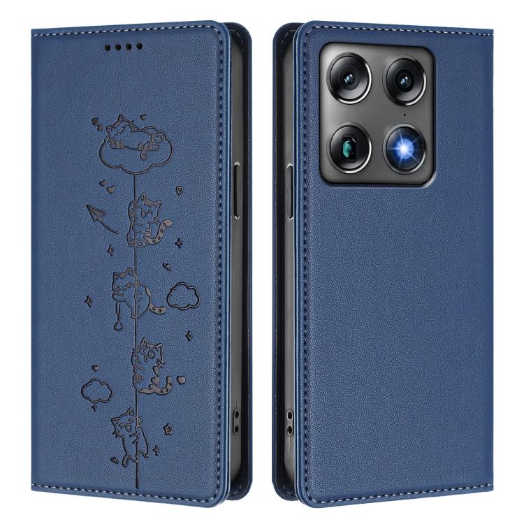 For Motorola Moto X70 Air Pro / Signature 5G Cute Cats Embossed Magnetic RFID Vegan Leather Phone Case