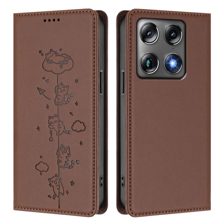 For Motorola Moto X70 Air Pro / Signature 5G Cute Cats Embossed Magnetic RFID Vegan Leather Phone Case