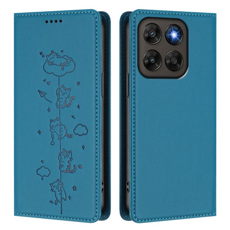 For Motorola Moto G87 5G / G67 5G / G77 5G Cute Cats Embossed Magnetic RFID Vegan Leather Phone Case