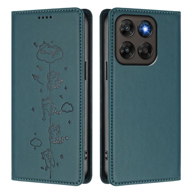 For Motorola Moto G87 5G / G67 5G / G77 5G Cute Cats Embossed Magnetic RFID Vegan Leather Phone Case