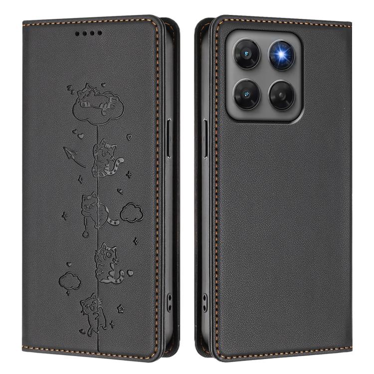 For Motorola Moto G47 5G / G37 / G37 Power 5G Cute Cats Embossed Magnetic RFID Vegan Leather Phone Case