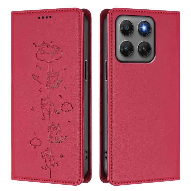 For Motorola Moto G47 5G / G37 / G37 Power 5G Cute Cats Embossed Magnetic RFID Vegan Leather Phone Case