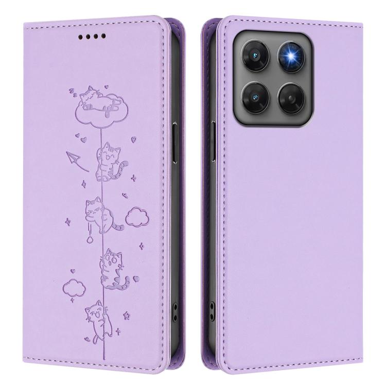For Motorola Moto G47 5G / G37 / G37 Power 5G Cute Cats Embossed Magnetic RFID Vegan Leather Phone Case