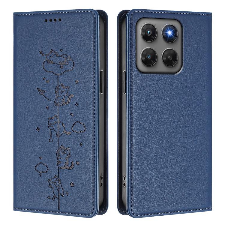 For Motorola Moto G47 5G / G37 / G37 Power 5G Cute Cats Embossed Magnetic RFID Vegan Leather Phone Case