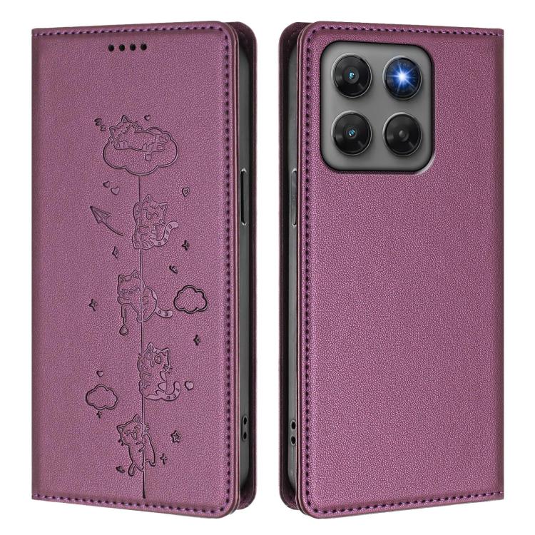 For Motorola Moto G47 5G / G37 / G37 Power 5G Cute Cats Embossed Magnetic RFID Vegan Leather Phone Case