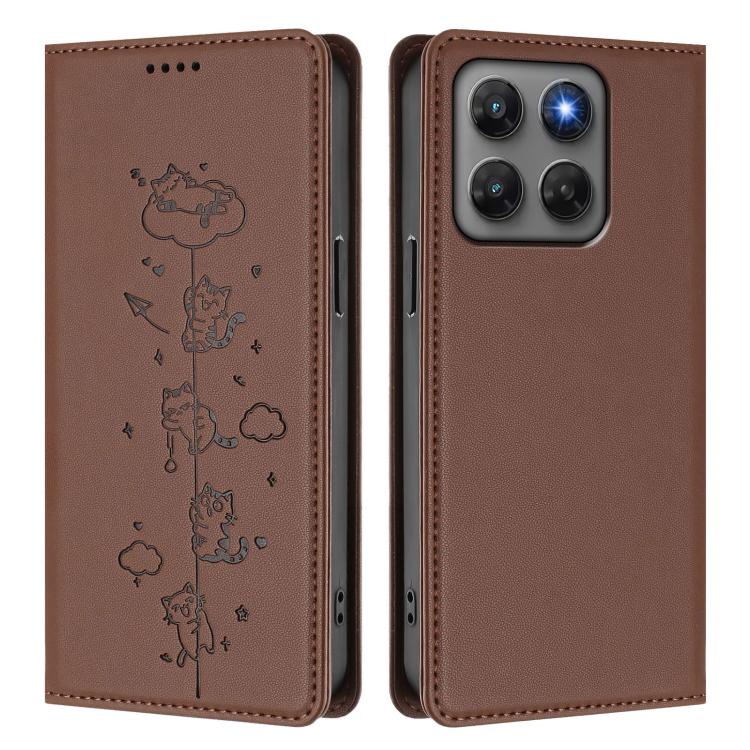 For Motorola Moto G47 5G / G37 / G37 Power 5G Cute Cats Embossed Magnetic RFID Vegan Leather Phone Case