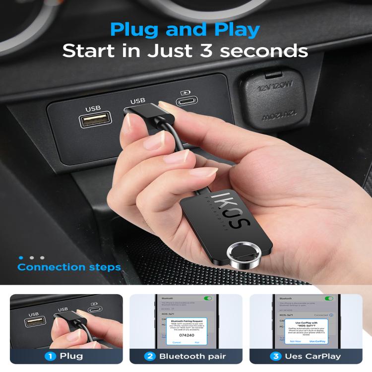 For iOS IKOS A1 Wireless CarPlay Bluetooth Adapter