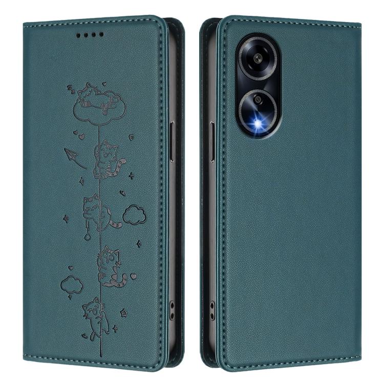 For OPPO F23 5G India / A98 5G Cute Cats Embossed Magnetic RFID Vegan Leather Phone Case