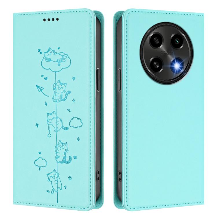 For OPPO A2 Pro 5G / F27 Pro 5G Cute Cats Embossed Magnetic RFID Vegan Leather Phone Case