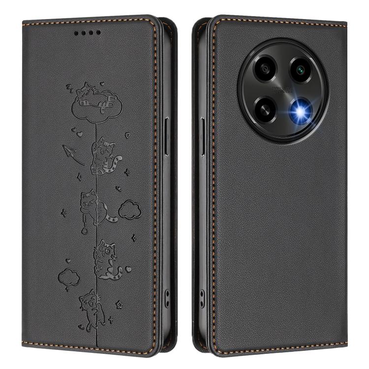 For OPPO A2 Pro 5G / F27 Pro 5G Cute Cats Embossed Magnetic RFID Vegan Leather Phone Case