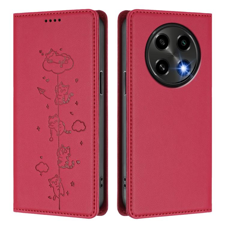 For OPPO A2 Pro 5G / F27 Pro 5G Cute Cats Embossed Magnetic RFID Vegan Leather Phone Case