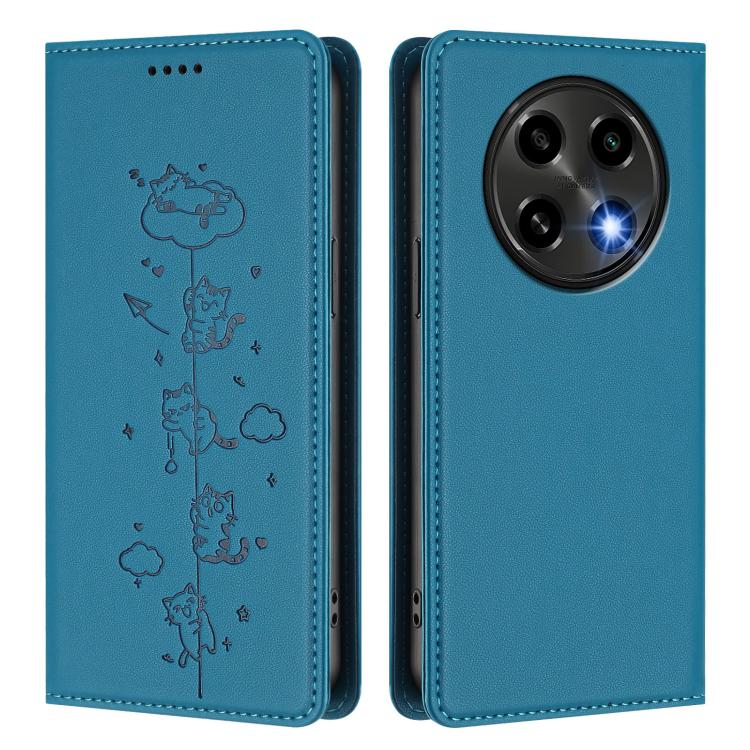 For OPPO A2 Pro 5G / F27 Pro 5G Cute Cats Embossed Magnetic RFID Vegan Leather Phone Case
