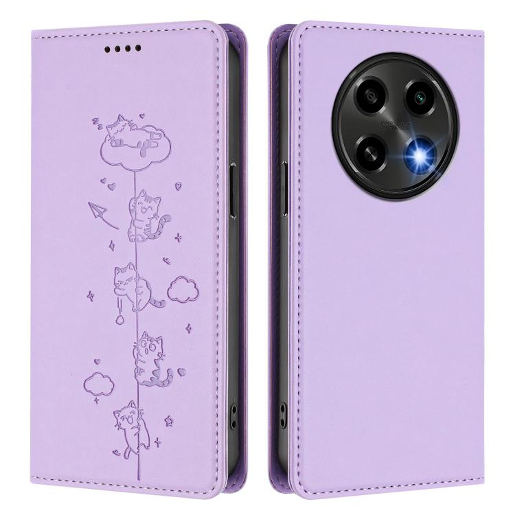 For OPPO A2 Pro 5G / F27 Pro 5G Cute Cats Embossed Magnetic RFID Vegan Leather Phone Case