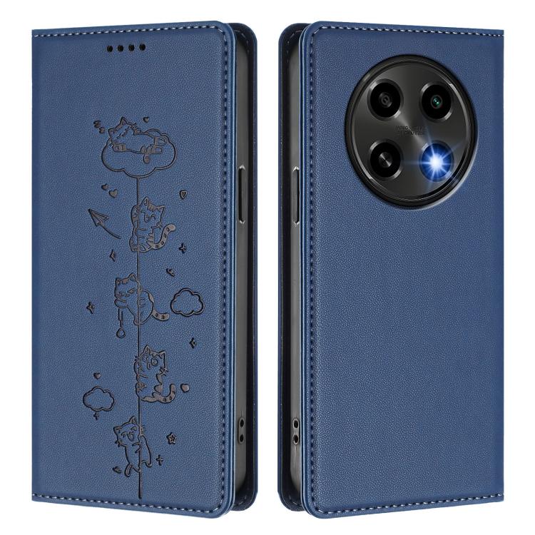 For OPPO A2 Pro 5G / F27 Pro 5G Cute Cats Embossed Magnetic RFID Vegan Leather Phone Case