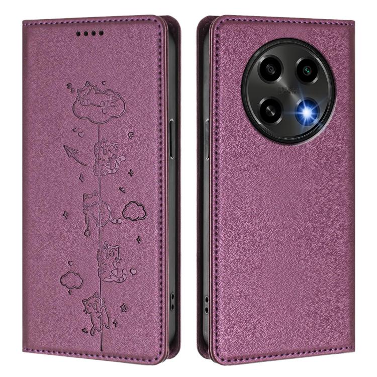 For OPPO A2 Pro 5G / F27 Pro 5G Cute Cats Embossed Magnetic RFID Vegan Leather Phone Case